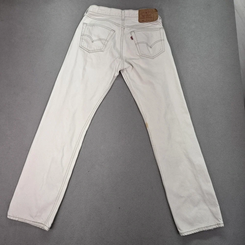 Vintage Levis 501 Jeans Mens White Denim Button Made‎ USA Stains 90s Fits 28x30